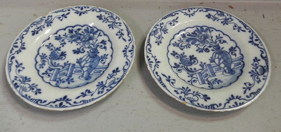 2 18th C. Blue and white Delft plates. 9" dia. (1 of 2)