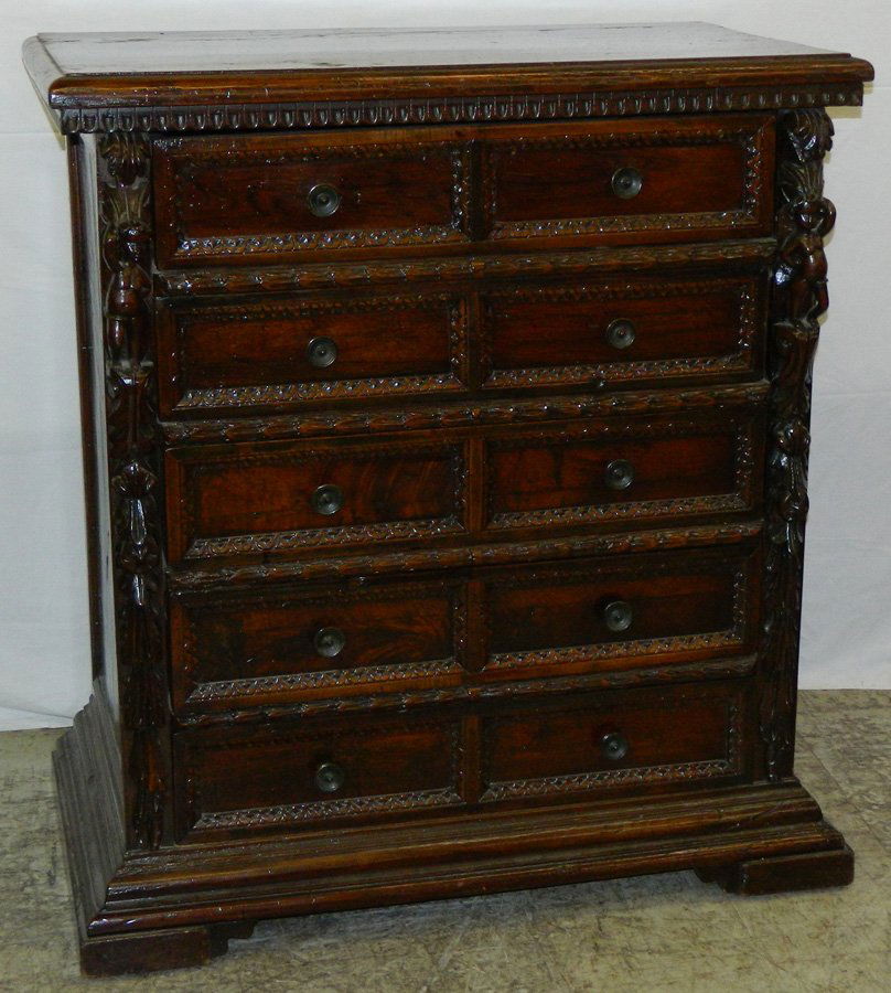 18th C Italian Baroque walnut figural carved chest. (1 of 3)
