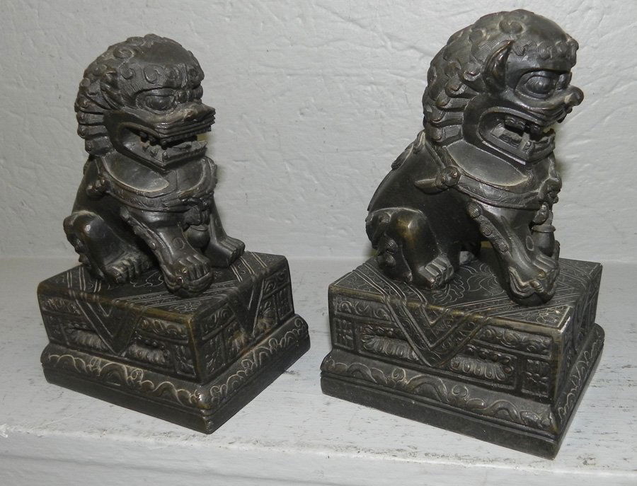 Pair of 19th C. Bronze Foo dog bookends. (1 of 2)