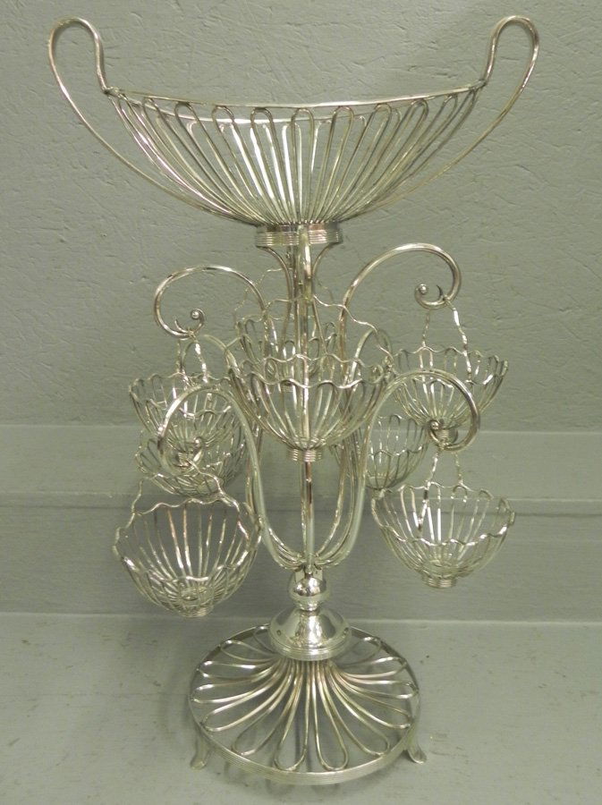 18th C. Sheffield Epergne w/ 8 swinging baskets (1 of 1)