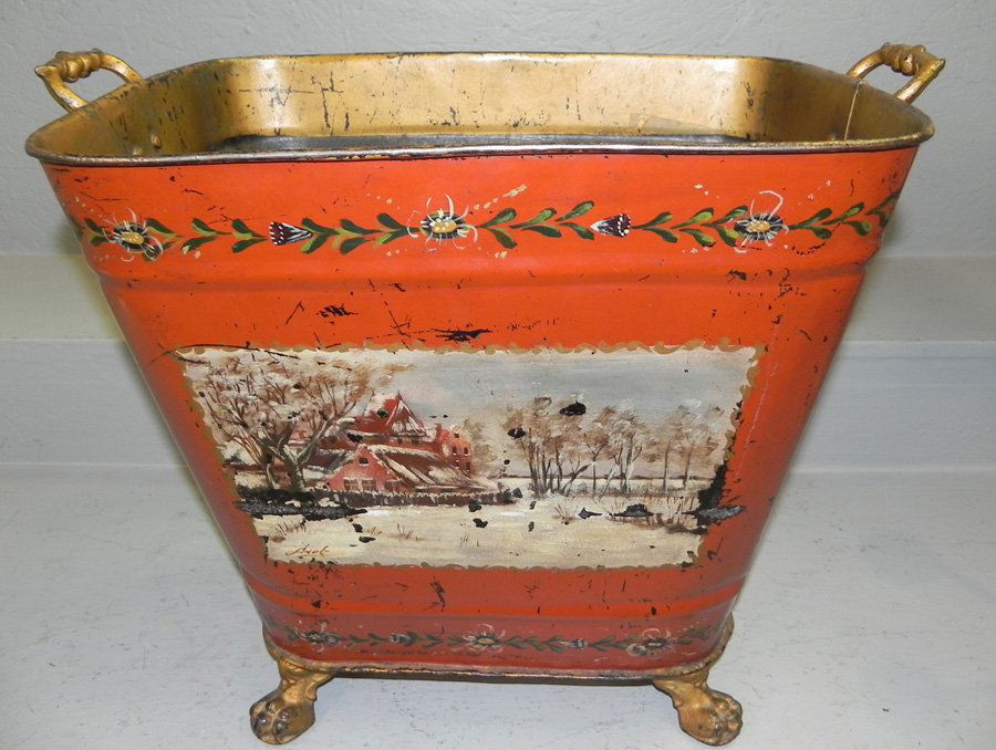Tole paint decorated paw foot bucket. (1 of 1)