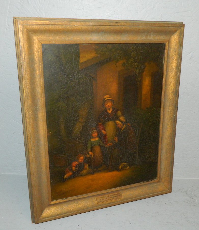 Oil on metal - attrib. Sir David Wilkie: Oil on metal- "A Visit to Grandma". Attributed to Sir David Wilkie, Scottish Academy. 16 1/4" x 18 34"