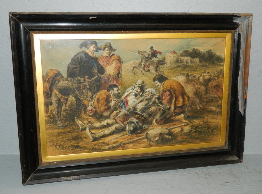 watercolor Don Quixote by Sir John Gilbert.: Watercolor Don Quixote by Sir John Gilbert. Dated 1861. 16 3/4" x 21 1/4"