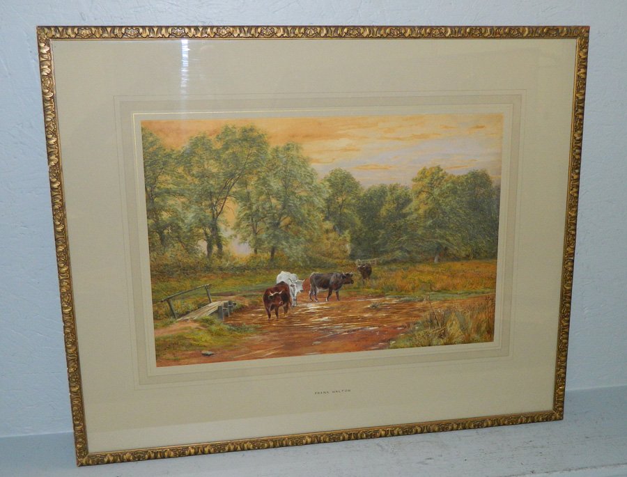 Frank Walton watercolor. 25 1/2" x 37 1/4".: Frank Walton watercolor of livestock. 25 1/2" x 37 1/4".