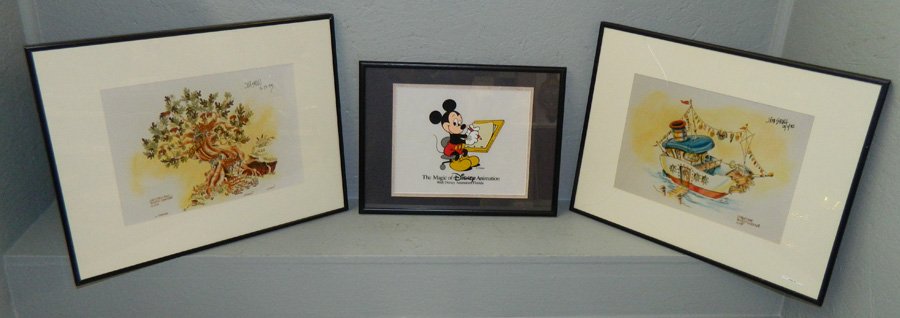 2 Jim Shull prints and "Magic of Animation" print: 2 Jim Shull "Toontown" prints and Mickey "Magic of Animation" Disney print. 12 3/4" x 16 3/4" to 16 1/2" x 20 1/2".