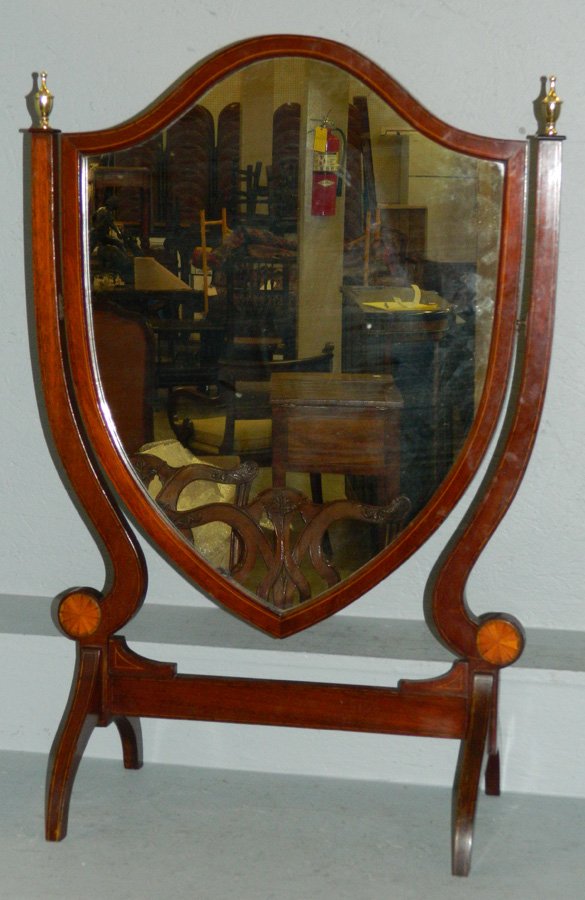 Inlaid Hepplewhite mahogany dressing mirror.: Inlaid Edwardian Hepplewhite Mahogany dressing mirror. 24" long x 34 1/2" tall.