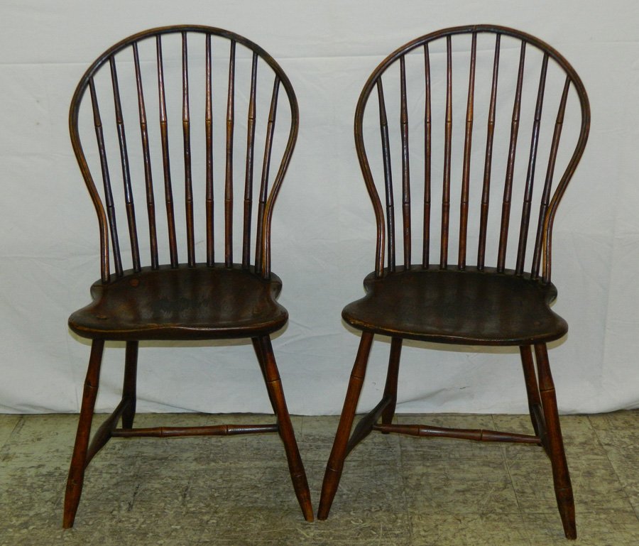 Pr. New England spindle back Windsor chairs.: Pair of New England spindle back Windsor side chairs. 37" tall.