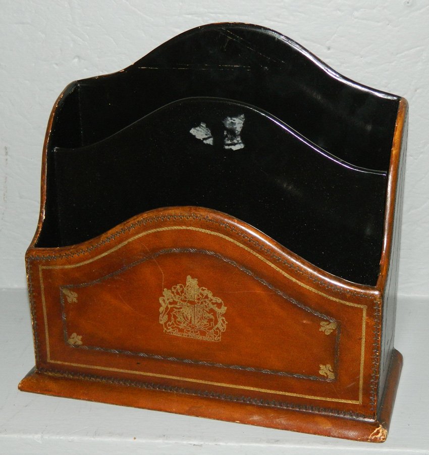 Mahogany tooled leather document letter holder (1 of 2)