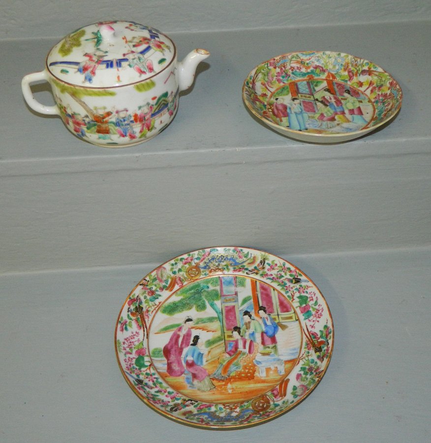 Chinese export tea pot rice bowl and plate (1 of 2)