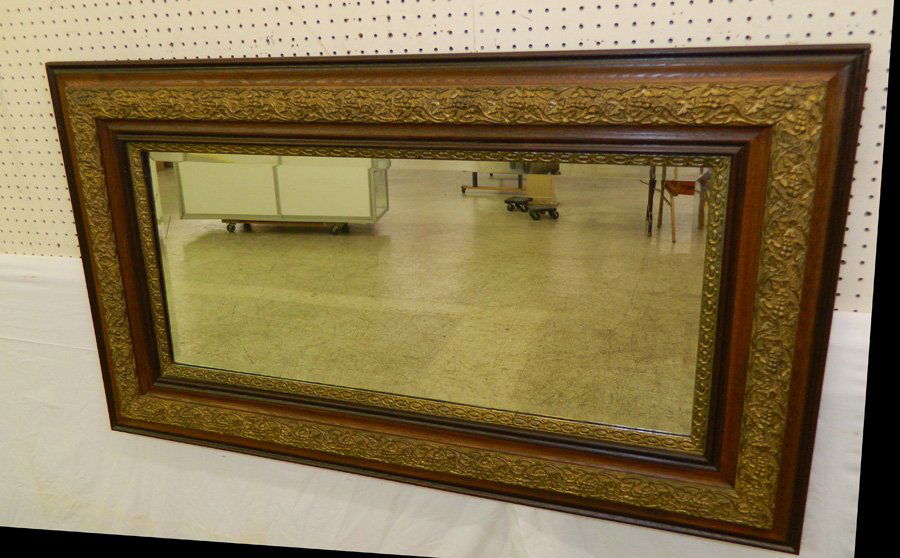 Gold leaf and oak framed beveled mirror (1 of 3)