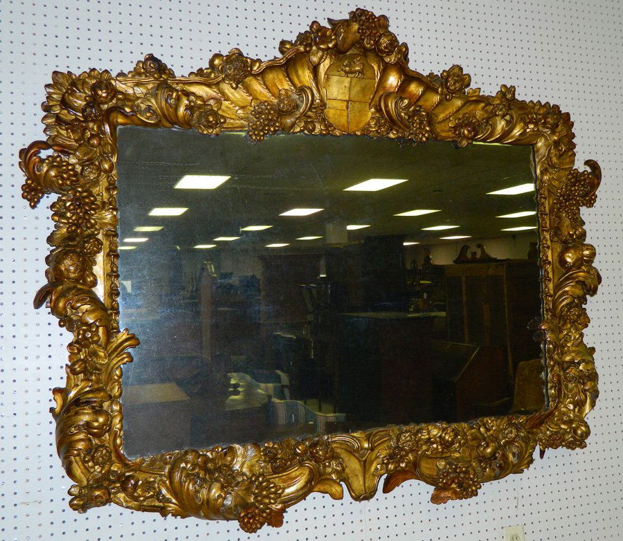 Gold leaf carved Della Robbia style framed mirror (1 of 7)