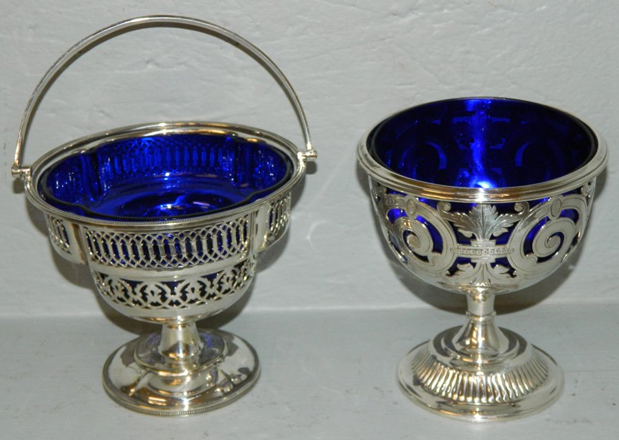 2 large cobalt lined silver plate condiment dishes (1 of 2)