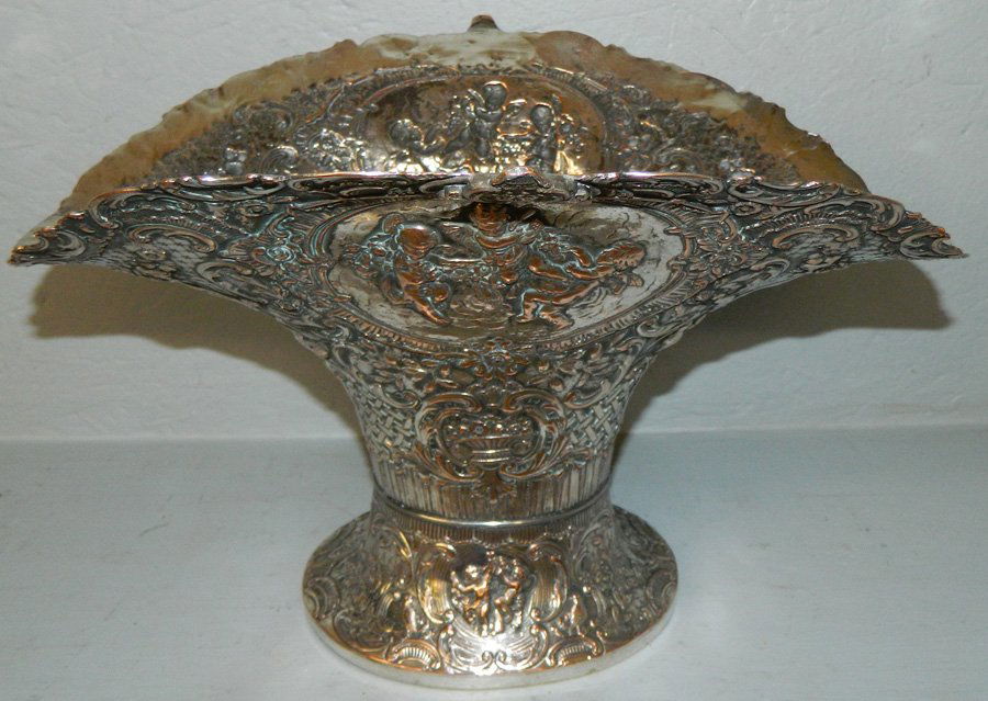 Ornate Silver plate Neoclassical cherub basket. (1 of 3)