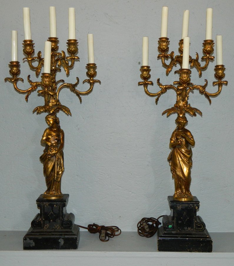 Pair of bronze figural candelabra lamps (1 of 3)