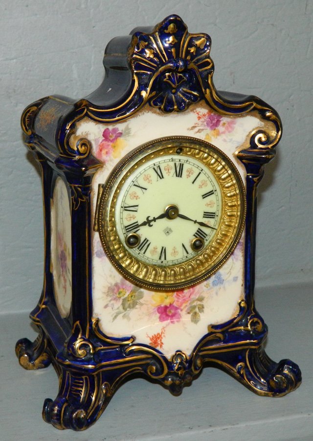 Antique Blue porcelain shelf clock (1 of 3)