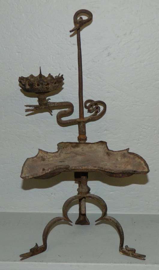 18th C wrought iron Ital. pricket stick w/ drip pan (1 of 2)