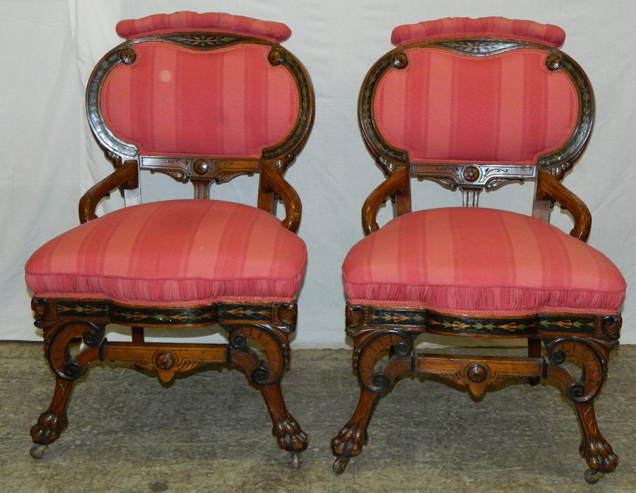 Pair of carved Herter brother inlaid side chairs (1 of 6)