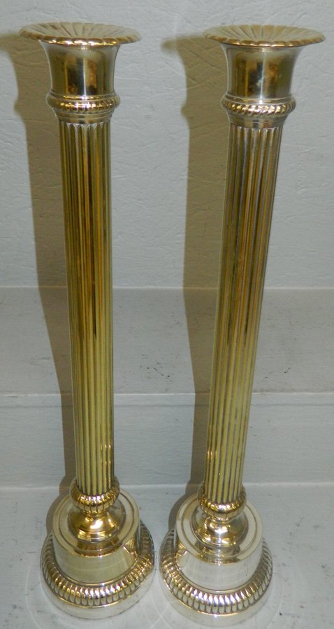 Pair of silverplate column candlesticks. (1 of 1)