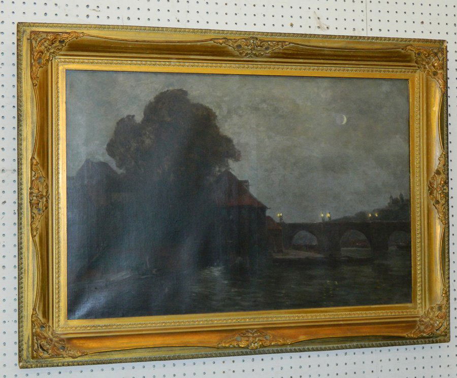 Evening river and bridge scene signed OOC (1 of 4)
