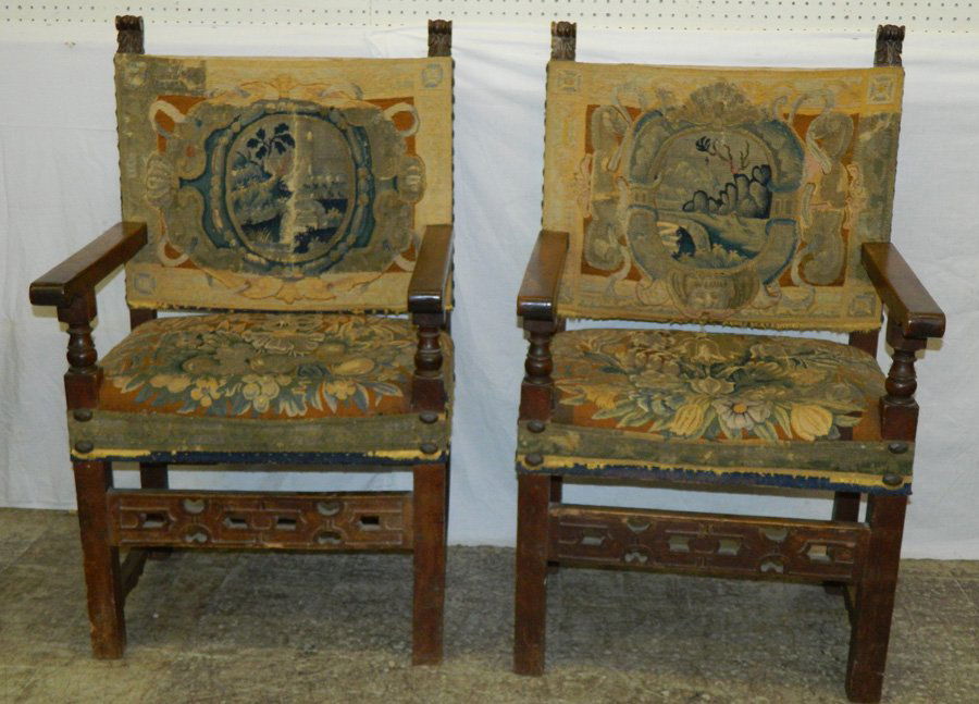 Pair of Italian walnut needlepoint arm chairs. (1 of 2)