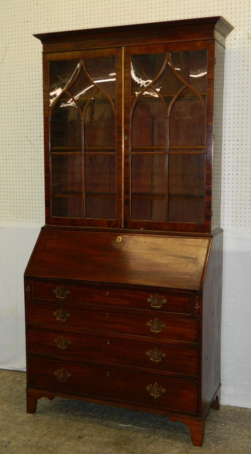 19th C. mahog fall front leather interior secretary. (1 of 4)