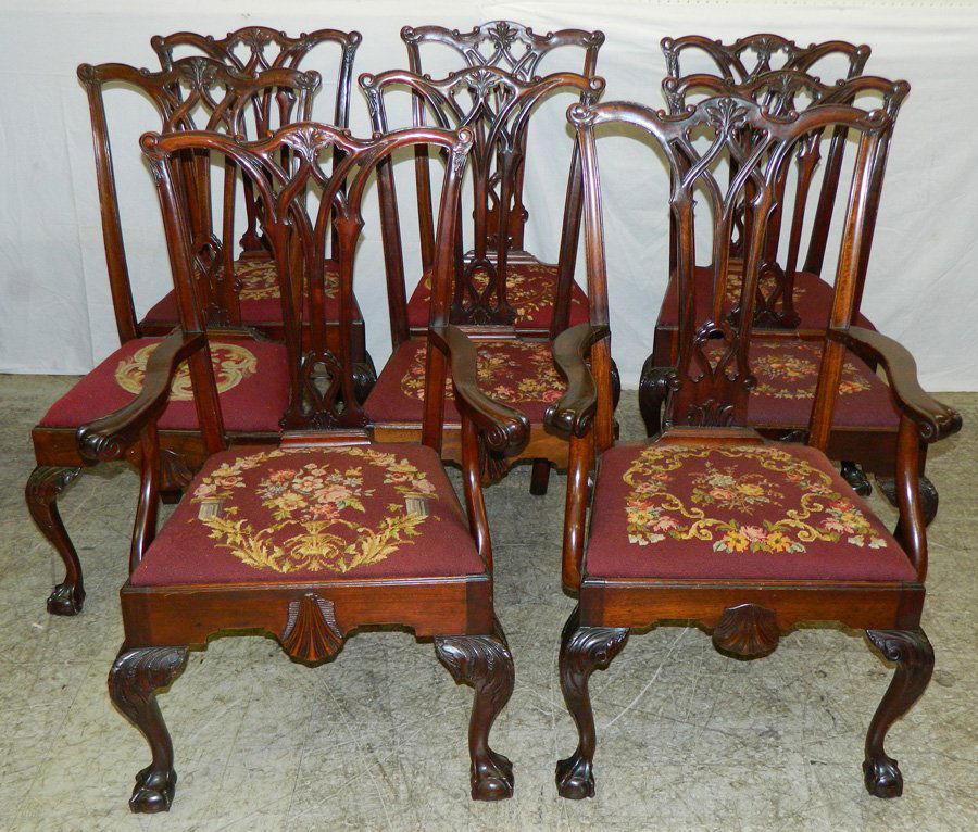 Set of 8 Chippendale chairs w/needlepoint seats. (1 of 2)