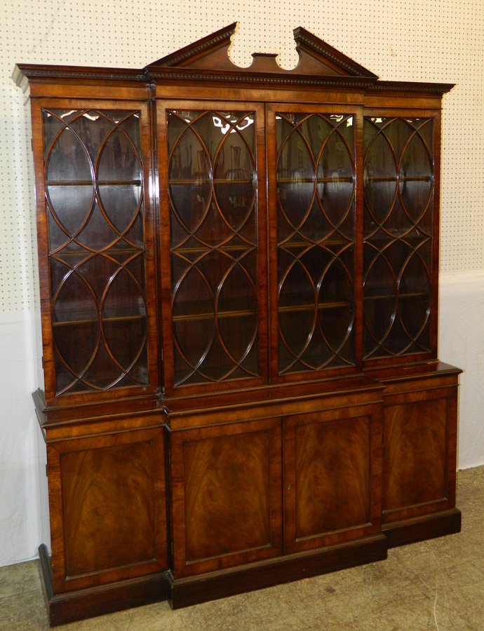 Mahogany breakfront by Old Colony: Mahogany breakfront by Old Colony. 72 1/2" wide x 20" deep x 87" tall.