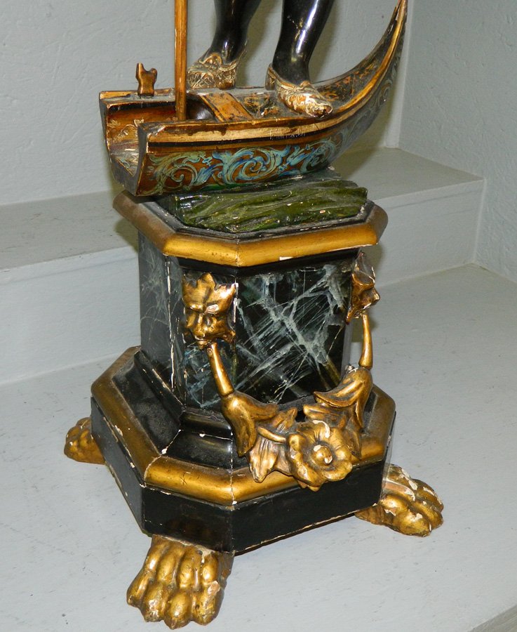 19th C. polychrome dec. Blackamoor on pedestal. (1 of 3)