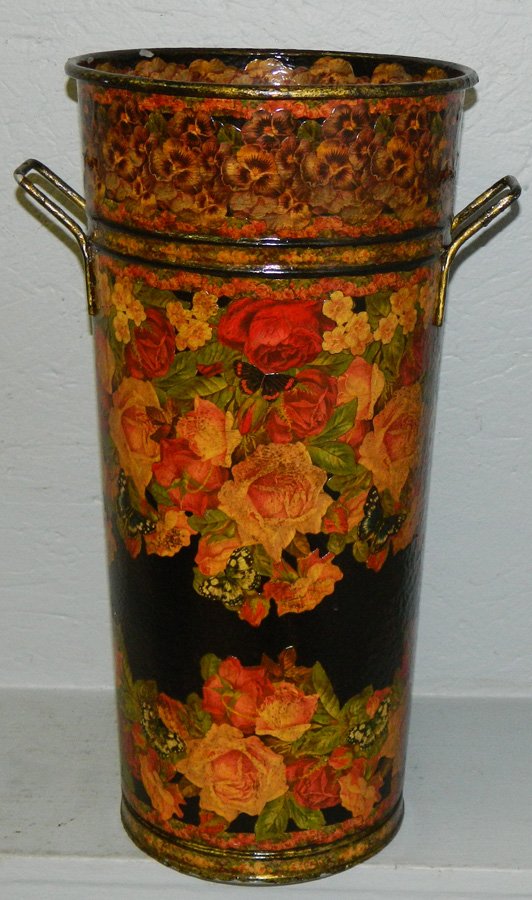 Tole decoupage umbrella stand. 18 3/"4 tall. (1 of 2)
