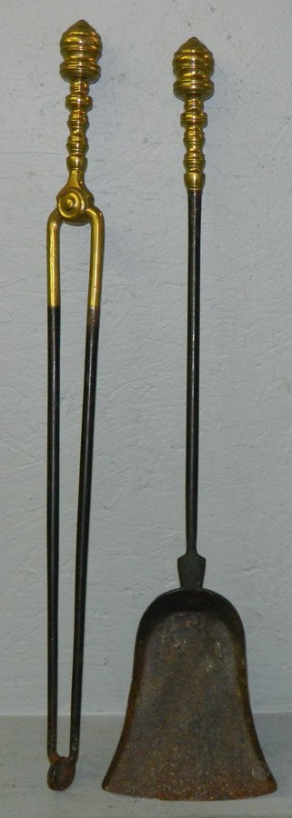 19th C brass and wrought iron fire tools (1 of 1)