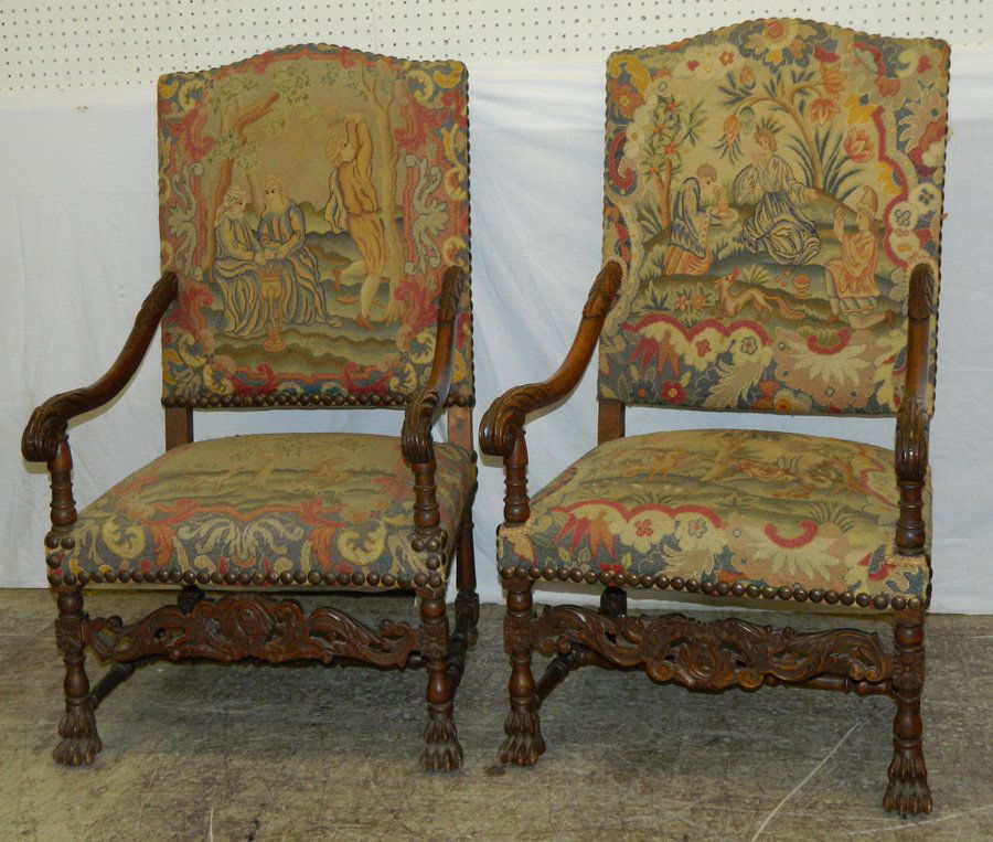 Pr 19th C. Italian needlepoint throne chairs. (1 of 2)