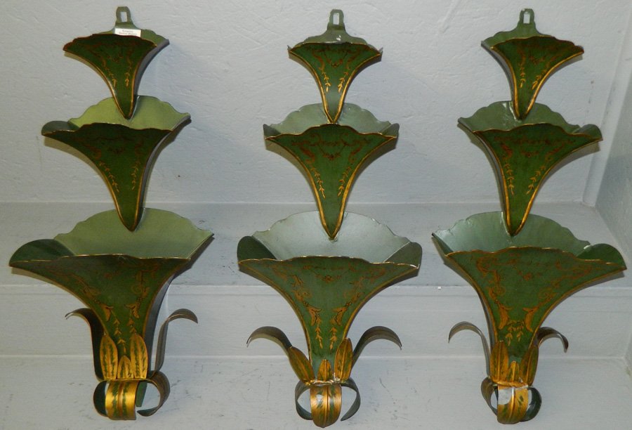 3 hand painted Tole wall pockets. 24" tall. (1 of 1)