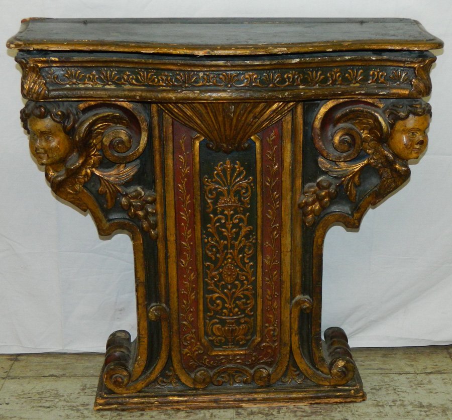 19th C Italian polychrome painted lift top console. (1 of 5)