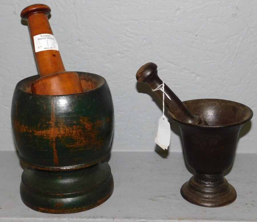 Wood mortar w/ pestle & cast iron mortar w pestle. (1 of 1)