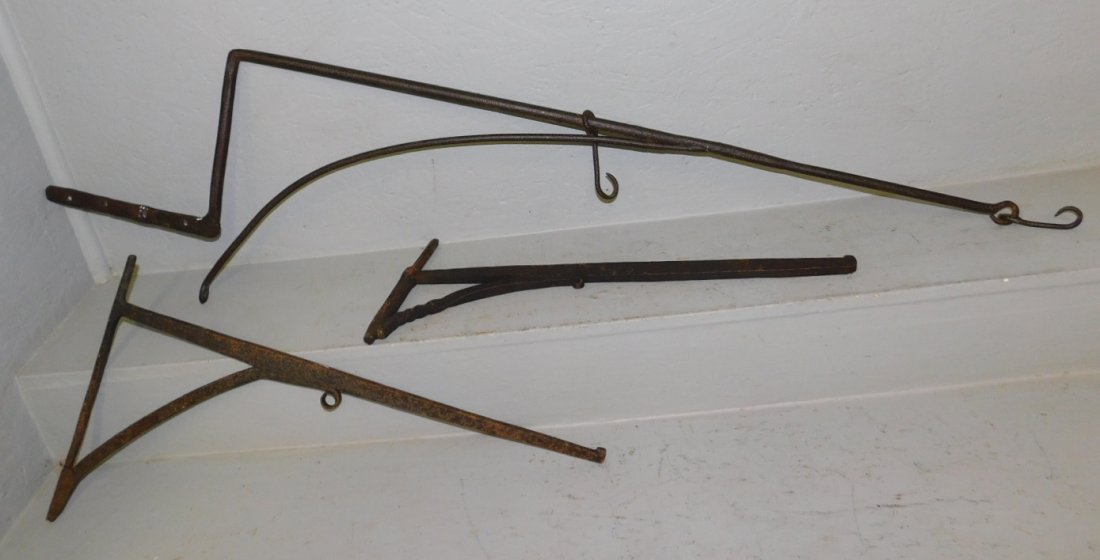 3 early cast iron fireplace trammels. To 42" long. (1 of 1)