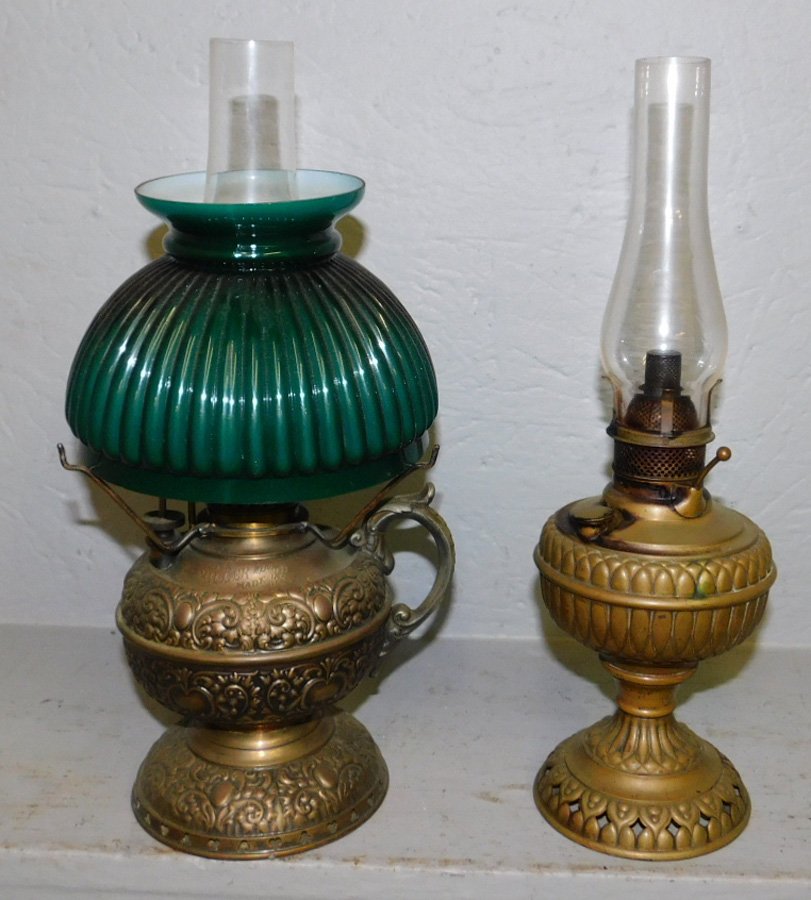 2 early brass lamps. 13" tall. (1 of 1)