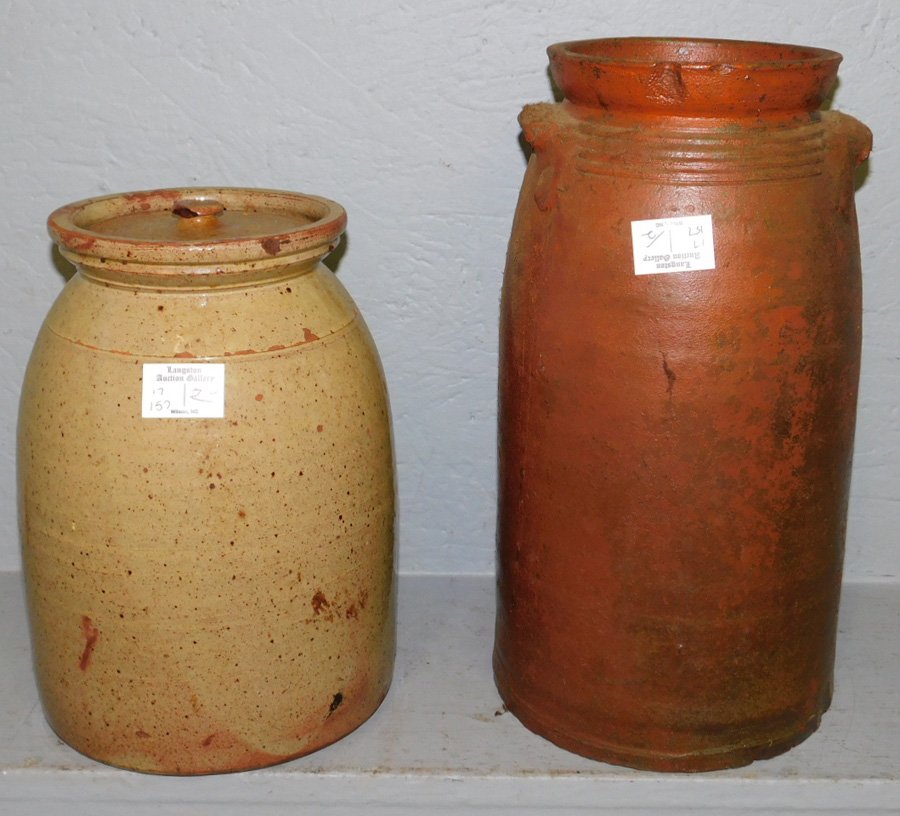 2 early stoneware crocks. To 14" tall. (1 of 1)