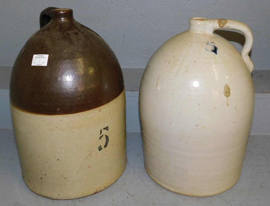 2 early 5 gallon stoneware jugs. 17" tall. (1 of 1)