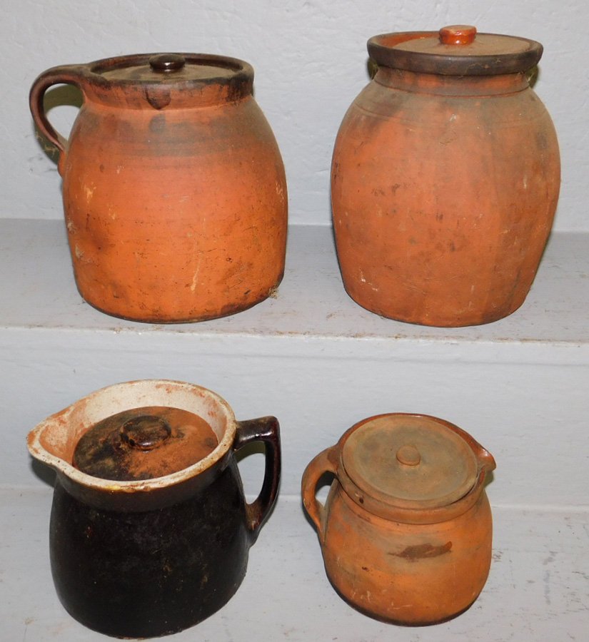 4  redware crocks. To 9" tall. (1 of 1)