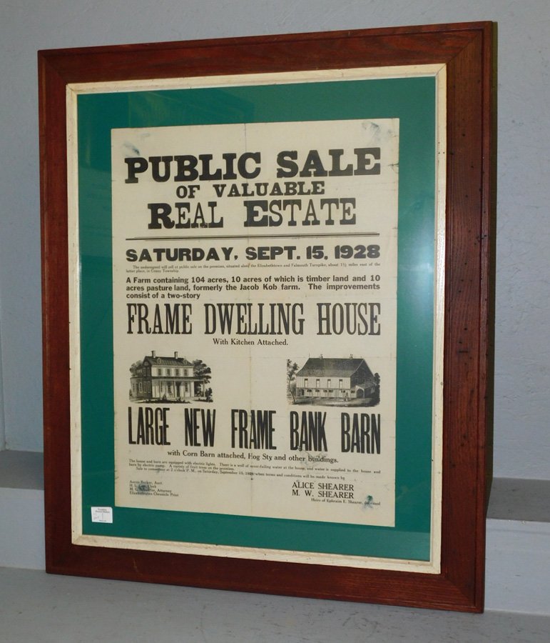 Lrg fr. 1928 Elizabethtown public auction poster. (1 of 1)