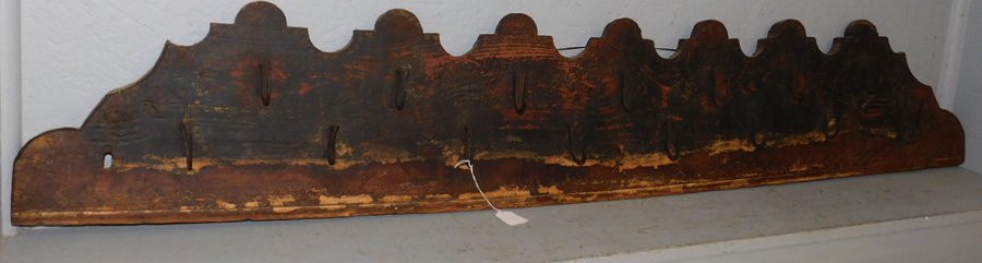 Primitive wood and iron pot rack. 60" long. (1 of 1)