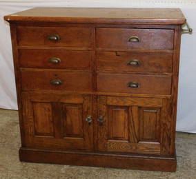 1900's Oak 6 drawer double door cabinet