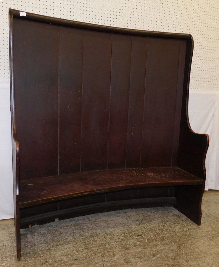 19th C dark painted pine settle. (1 of 2)
