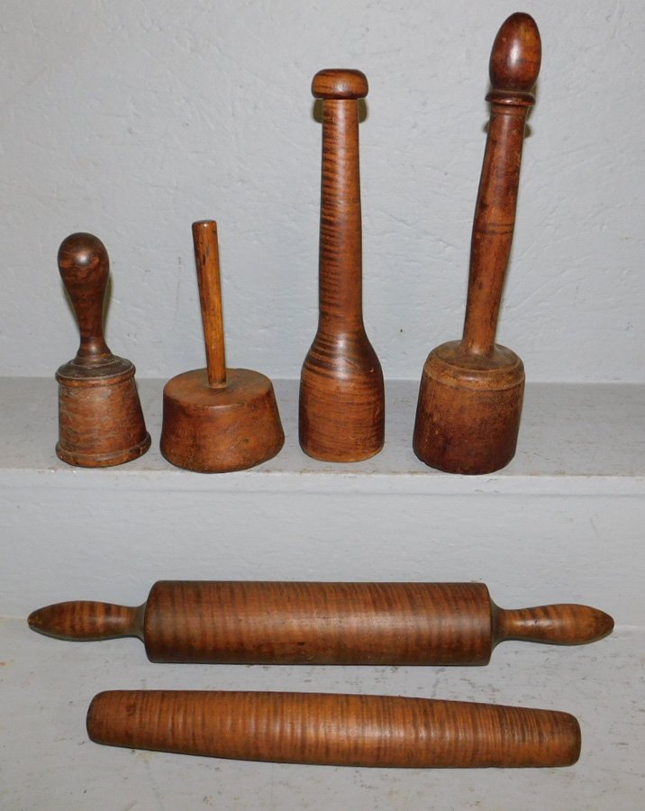 2 tiger maple rolling pins & mallet w/ 3 early mallets. (1 of 1)