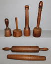 2 tiger maple rolling pins & mallet w/ 3 early mallets.