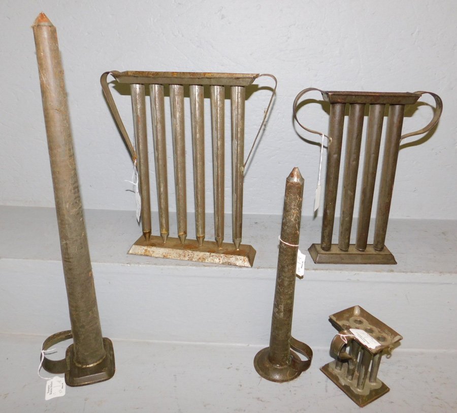 5 early candle molds. 4" to 21" tall. (1 of 1)