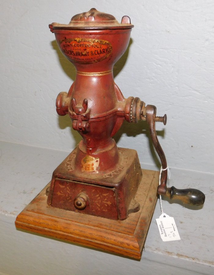 Cast iron coffee mill by L.F. & Co., New Britain CT.: Cast iron coffee mill by L.F. & Co., New Britain CT. 12" tall.