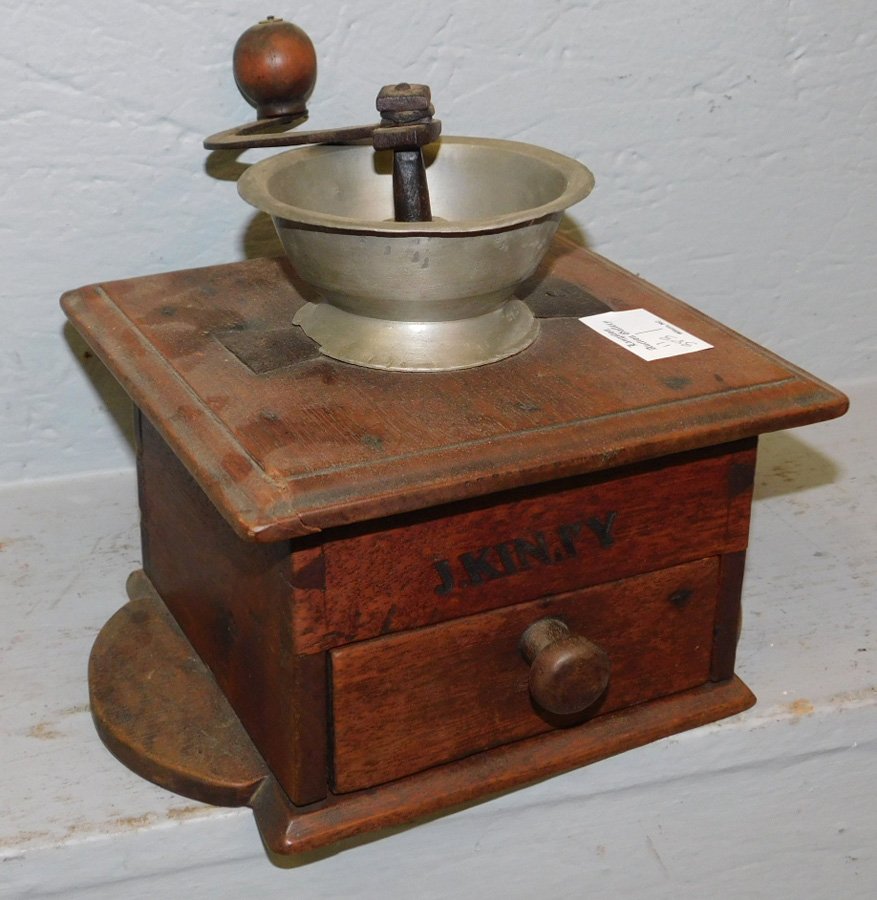 Walnut J. Kinzy coffee grinder. 8" square. (1 of 1)