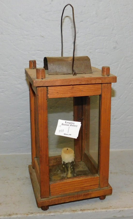 Early glass and heart pine primitive candle holder. (1 of 1)