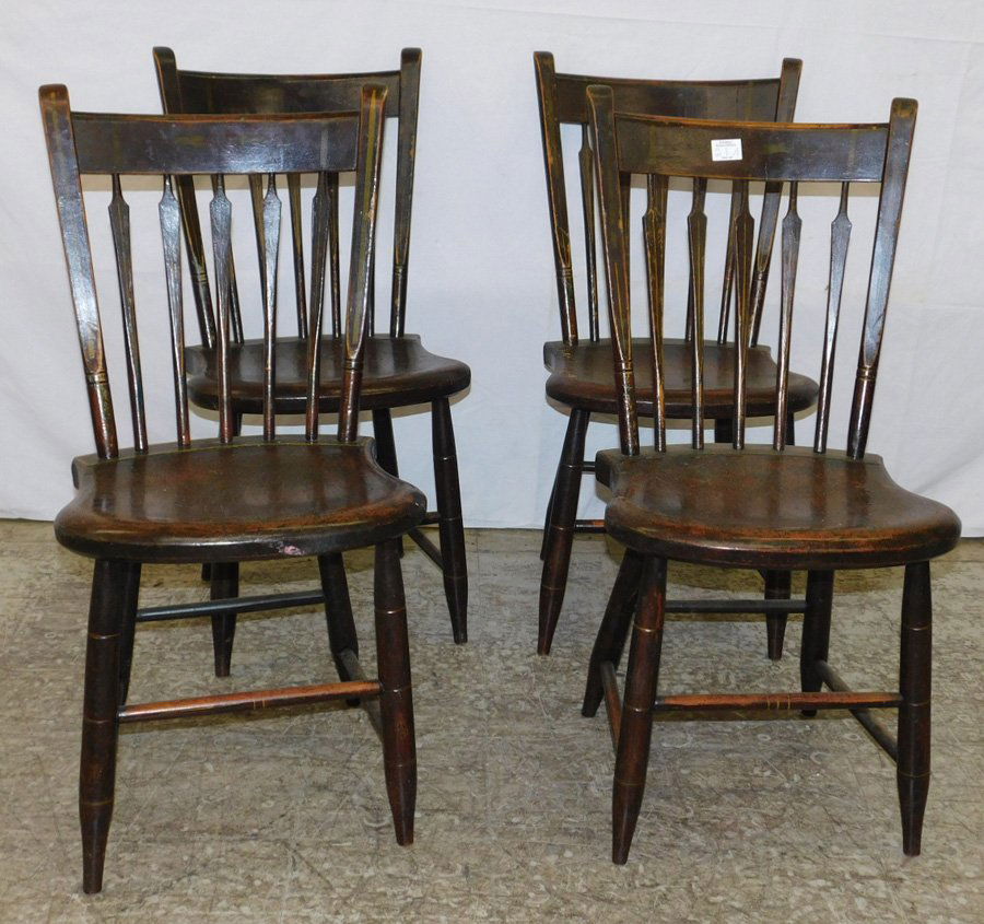 Set of 4 arrow back plank seat chairs. 33" tall. (1 of 1)